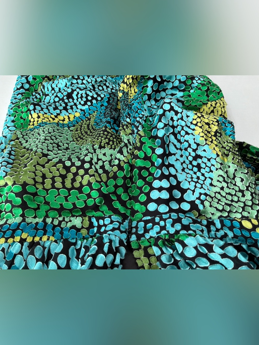 SALONI Silk Blend Mock Neck Sleeveless Maxi Dress Blue Green Abstract Print SZ6 - Picture 7 of 9